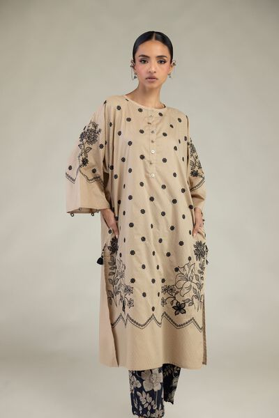 Embroidered | Cotton Dobby | Beige Cotton Kurta | GBP 45.00