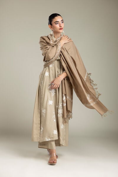 Embroidered | Raw Silk | Beige Floral Shawl | GBP 35.00