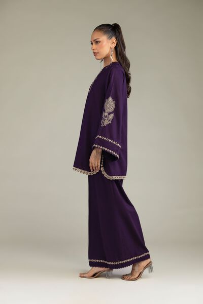 Embroidered | Cambric | Purple Cambric Pants | GBP 25.00