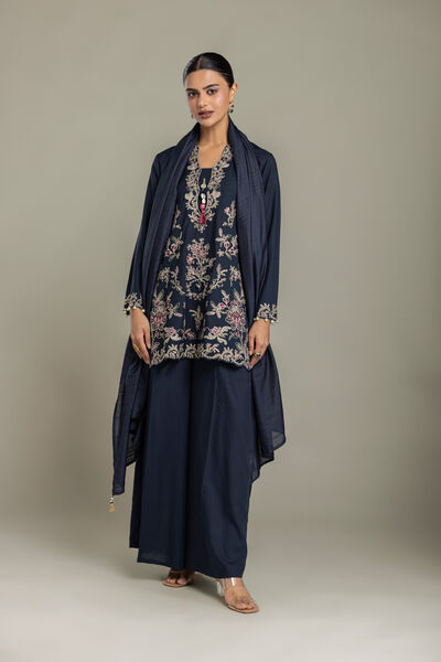 Embroidered | Raw Silk | Silk Navy Pants | GBP 30.00