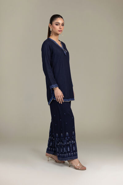 Embroidered | Raw Silk | Navy Embroidered Pants | GBP 35.00
