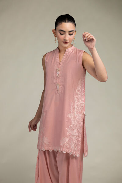 Raw Silk | Sleeveless Pink Kurta | GBP 55.00