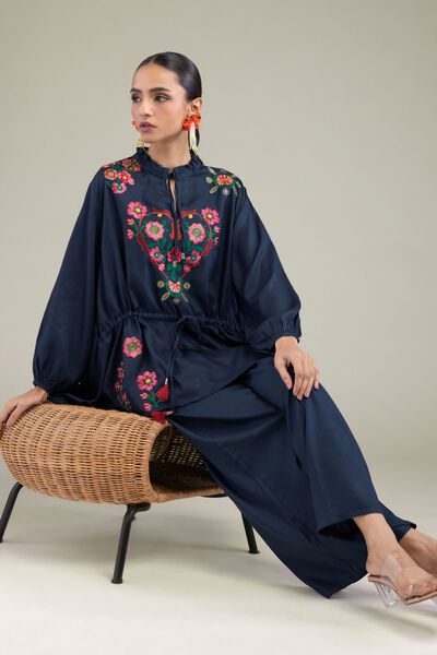 Embroidered | Viscose Crepe | Floral Navy Tunic | GBP 30.00