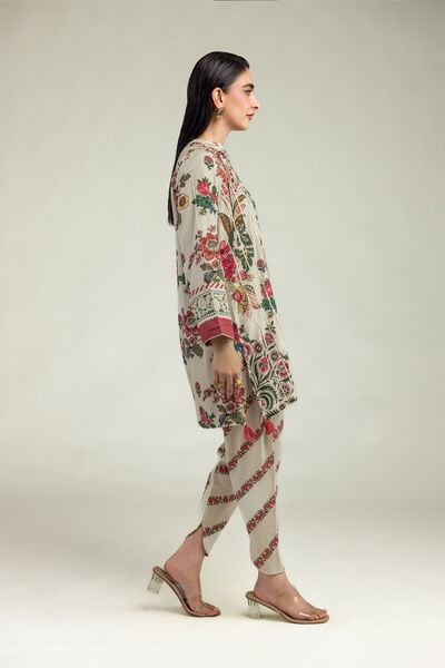 Embroidered | Raw Silk | Beige Floral Shalwar | GBP 20.00