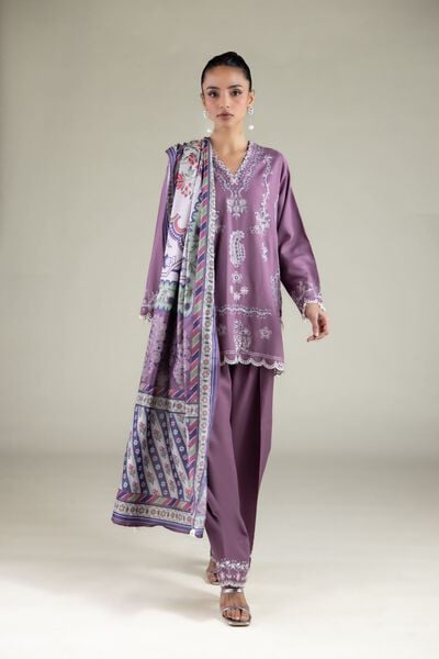 Embroidered | Raw Silk | Floral V-Neck Kurta | GBP 50.00