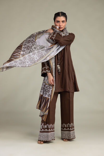 Embroidered | Polyester Silk | Brown Silk Dupatta | GBP 25.00