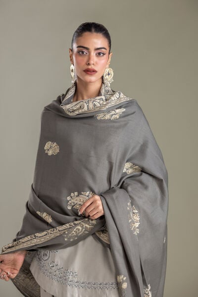 Embroidered | Rashmina Acrylic | Gray Rashmina Shawl | GBP 30.00