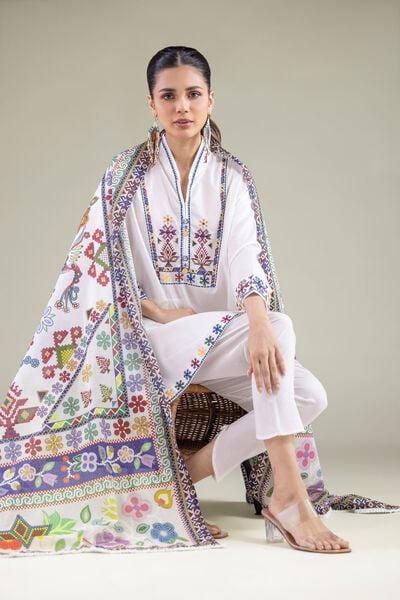 Embroidered | Cambric | Geometric V-Neck Kurta | GBP 15.00