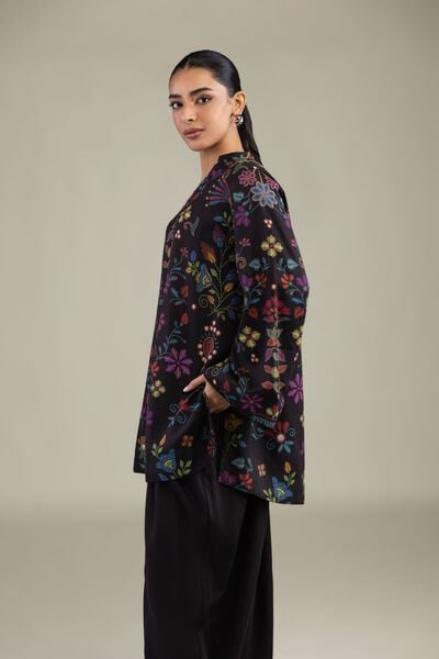 Printed | Textured Weave | Black V-Neck Kurta | GBP 25.00