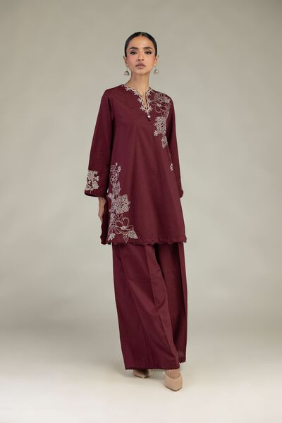 Embroidered | Cotton Dobby | Solid Maroon Pants | GBP 15.00