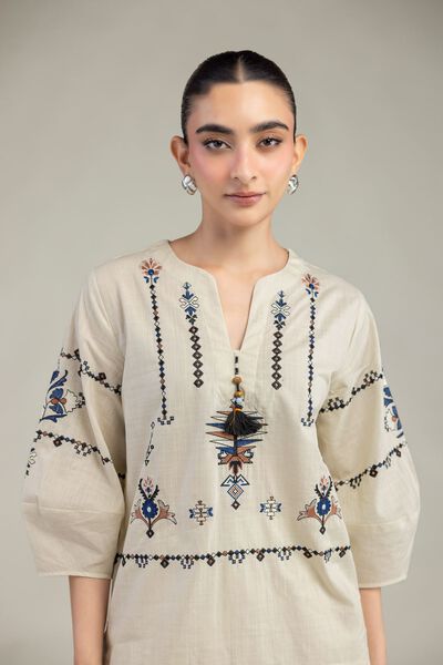 Embroidered | Textured Cotton | Cotton V-Neck Blouse | GBP 21.00