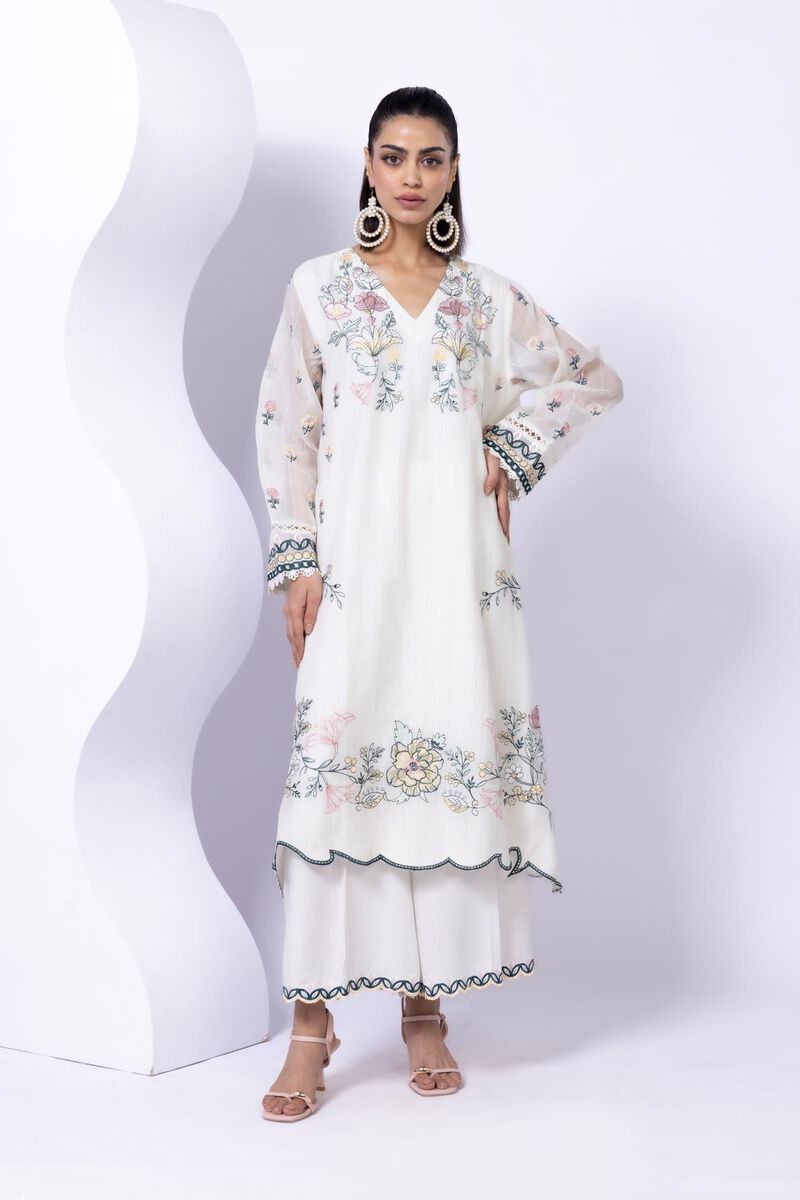 Embroidered | Crosshatch Raw Silk | Pants | GBP 10.00