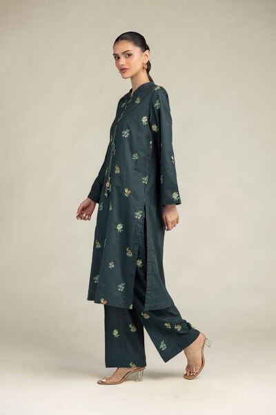 Embroidered | Cambric | Green Floral Pants | GBP 30.00