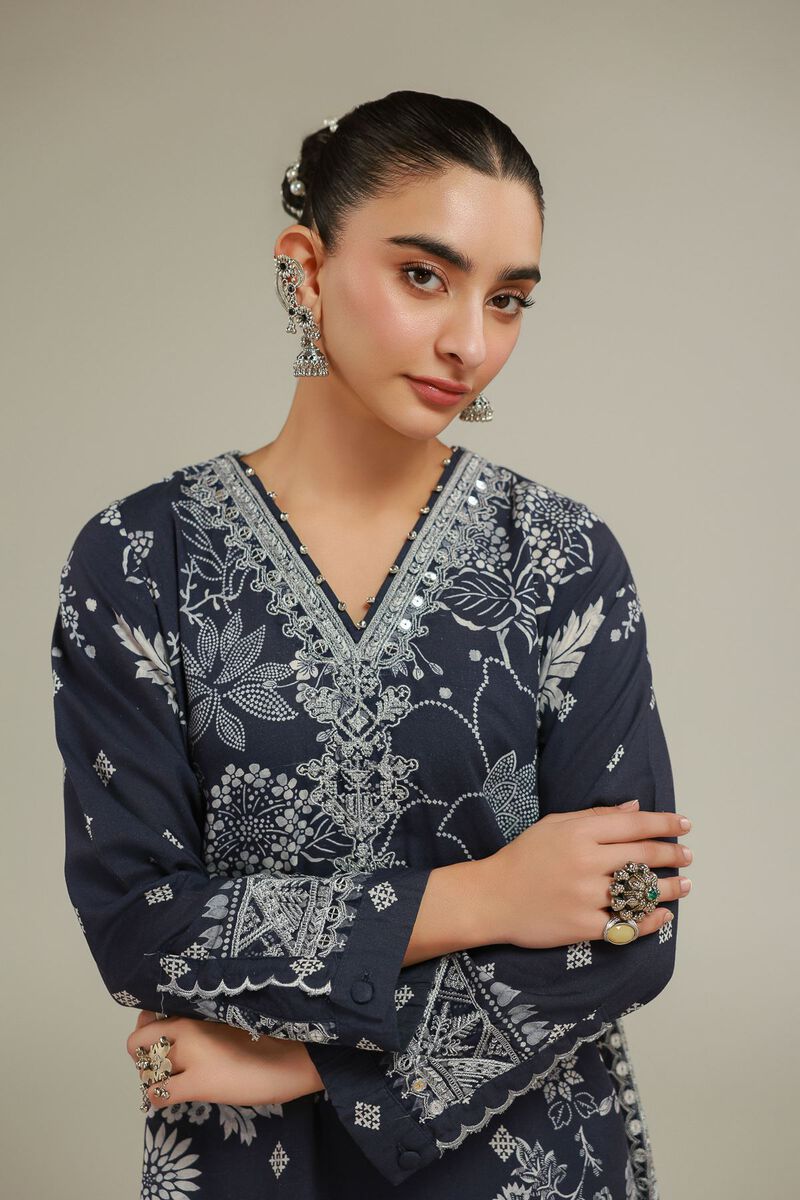 Embroidered | Raw Silk | Geometric V-Neck Kurta | GBP 40.00