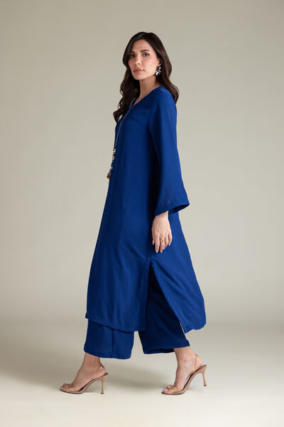 Dyed | Textured Georgette | Solid Blue Pants | GBP 25.00