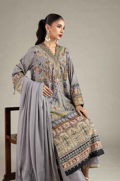 Embroidered | Raw Silk | 3 Piece Co-ord Set | GBP 80.00