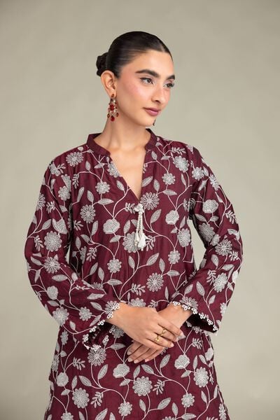Printed | Raw Silk | Floral Maroon Kurta | GBP 45.00