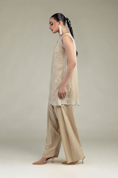 Embroidered | Raw Silk | Beige Solid Shalwar | GBP 30.00