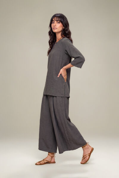 Dyed | Textured Georgette | Gray Solid Trousers | GBP 30.00