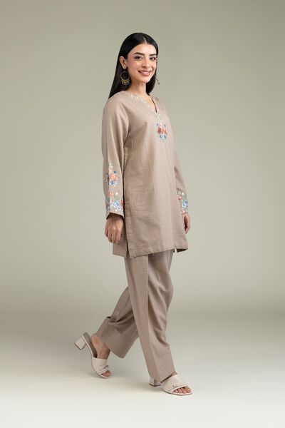 Dyed | Cotton Dobby | Beige Solid Pants | GBP 25.00
