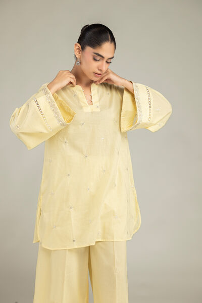 Embroidered | Cambric | Yellow Cambric Kurta | GBP 10.50