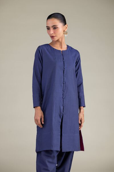 Dyed | Textured Raw Silk | Solid Navy Kurta | GBP 40.00