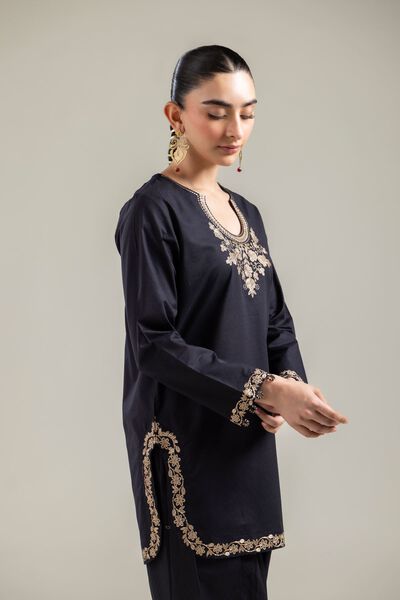 Embroidered |Cotton Dobby | Black Cotton Kurta | GBP 30.00