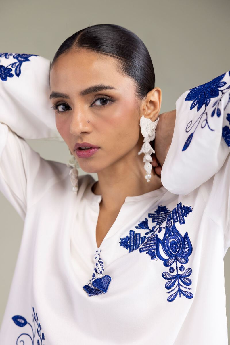 Embroidered | Viscose Crepe | Floral White Tunic | GBP 30.00