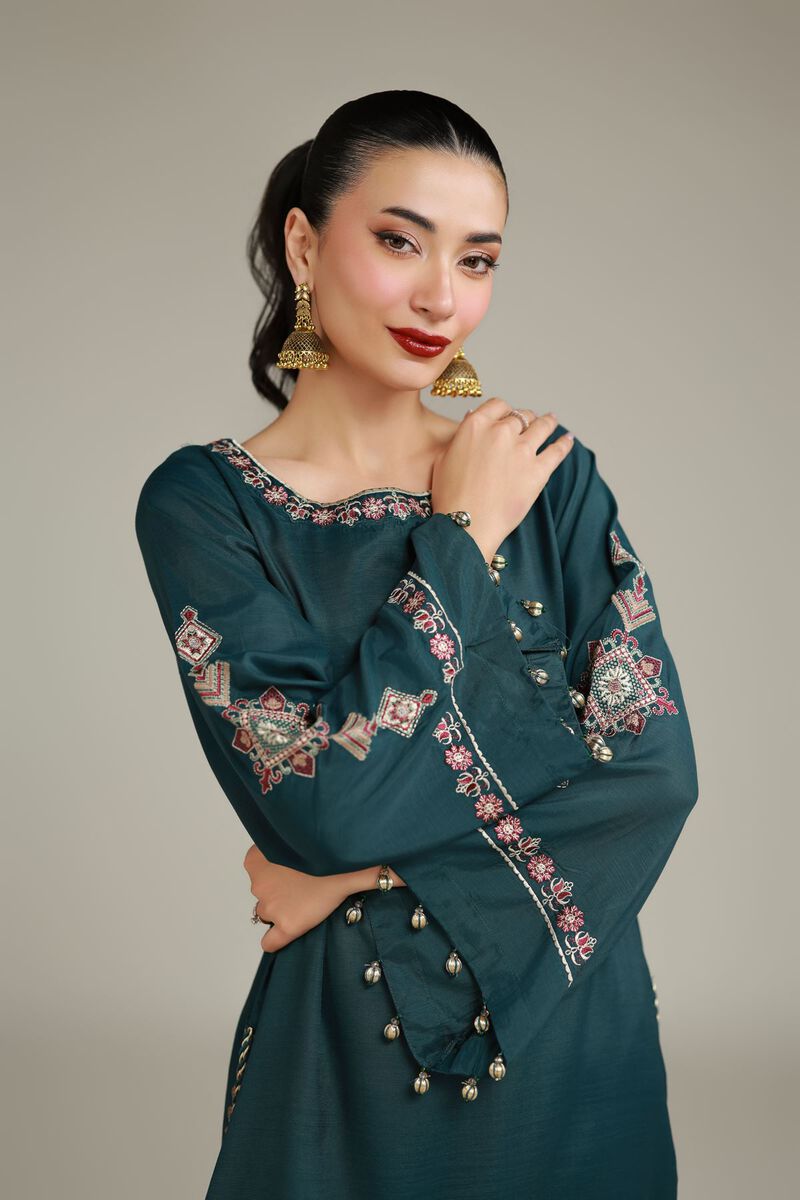 DIVISIVE Kurta met pailletten, geborduurde kurta, katoenmix, slim fit