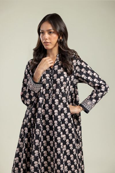 Printed | Cambric | V-Neck Black Kurta | GBP 17.50