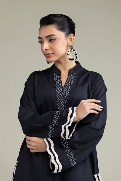 Embroidered | Cotton Dobby | Black Cotton Kurta | GBP 25.00