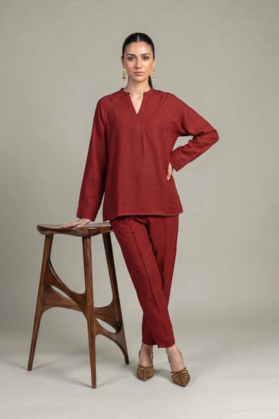 Dyed | Crepe | Solid Maroon Trousers | GBP 25.00
