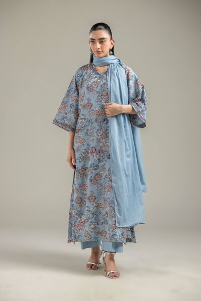 Embroidered | Cotton Dobby | Blue Summer Pants | GBP 20.00