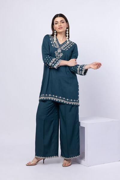Embroidered | Crosshatch Raw Silk | Pants | GBP 20.00