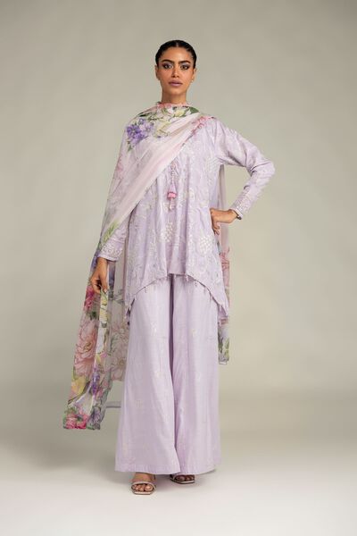Embroidered | Raw Silk | Silk Lavender Pants | GBP 35.00
