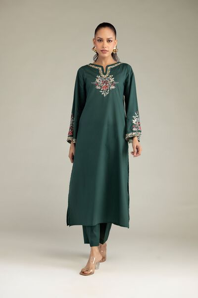 Embroidered | Cambric | Solid Green Pants | GBP 20.00