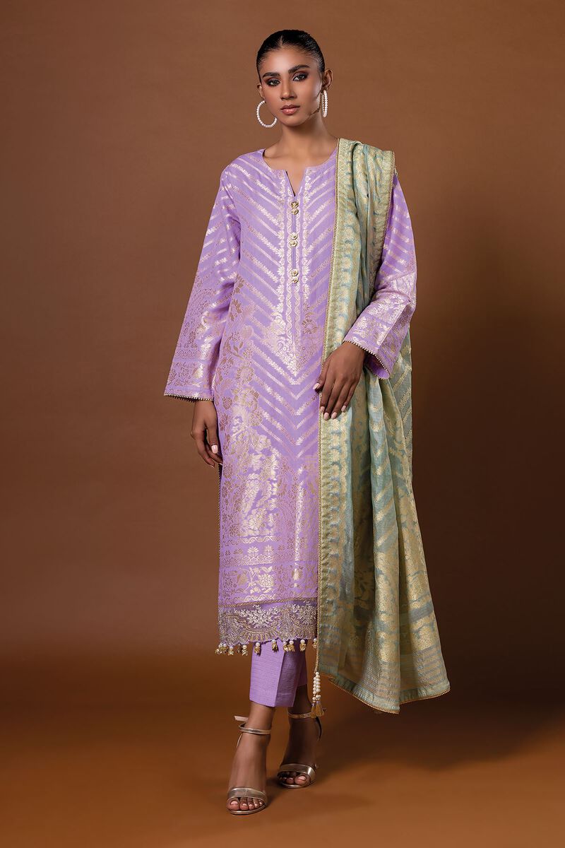 Dyed | Composed Polyester Brosha Jacquard | Fabrics 3 Piece | null