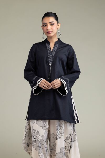 Embroidered | Cotton Dobby | Black Cotton Kurta | GBP 25.00