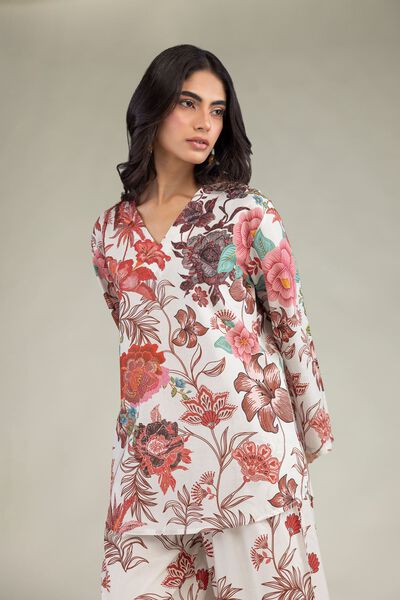 Printed | Cambric | Floral V-Neck Blouse | GBP 25.00