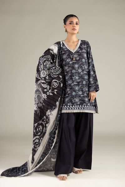 Embroidered | Mesuri Dobby | Black 3-Piece Tailored | GBP 55.00