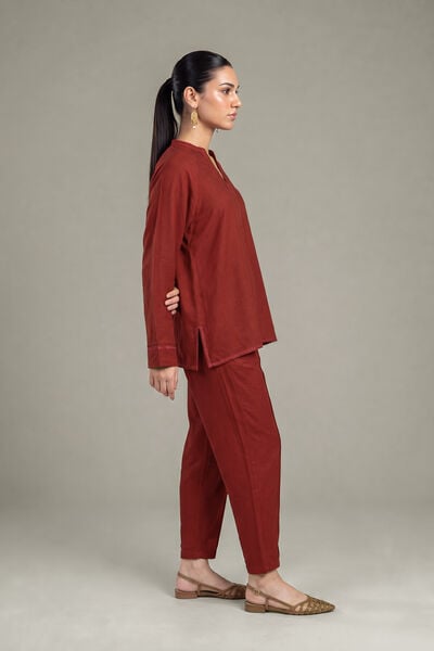Dyed | Crepe | Solid Maroon Trousers | GBP 25.00