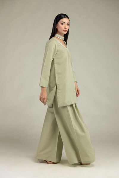 Embroidered | Mesuri | Solid Mint Pants | GBP 30.00