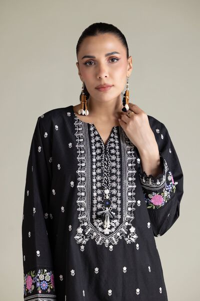 Embroidered | Cotton Dobby | Black Tailored 2-Piece | GBP 60.00