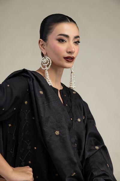Embroidered | Polyester Silk | Black Silk Dupatta | GBP 35.00