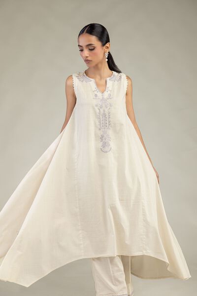 Textured Cotton | Embroidered | Floral Sleeveless Kurta | GBP 35.00