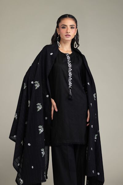 Embroidered | Textured Cotton | Black Cotton Dupatta | GBP 25.00
