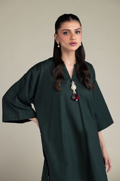Dyed | Textured Cotton Viscose | V-Neck Cotton Kurta | GBP 30.00