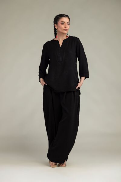 Dyed | Crepe Georgette | Black Georgette Trousers | GBP 30.00