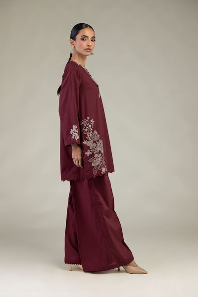 Embroidered | Cotton Dobby | Solid Maroon Pants | GBP 15.00