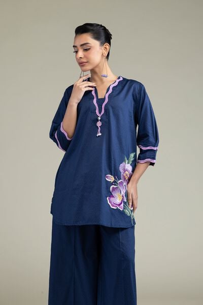 Embroidered | Cotton Dobby | Floral V-Neck Kurta | GBP 25.00